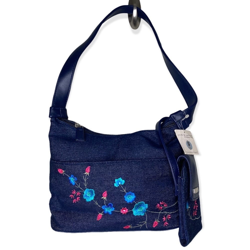 ✨NWT Croft & Barrow Vintage Y2K Denim Embroidered Floral Shoulder Purse - Picture 9 of 10